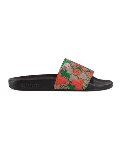 gucci pursuit strawberry gg supreme slides|Gucci ladies slides.